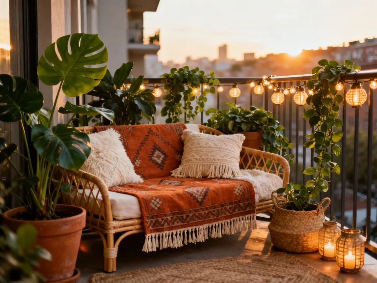 19 Cozy Boho Apartment Balcony Decorating Ideas with Plants & Textiles You’ll Love