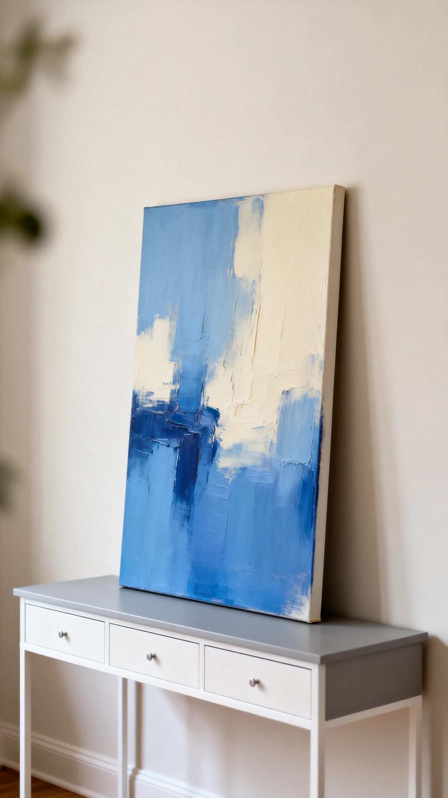 Lean One Oversized Canvas Above A Console