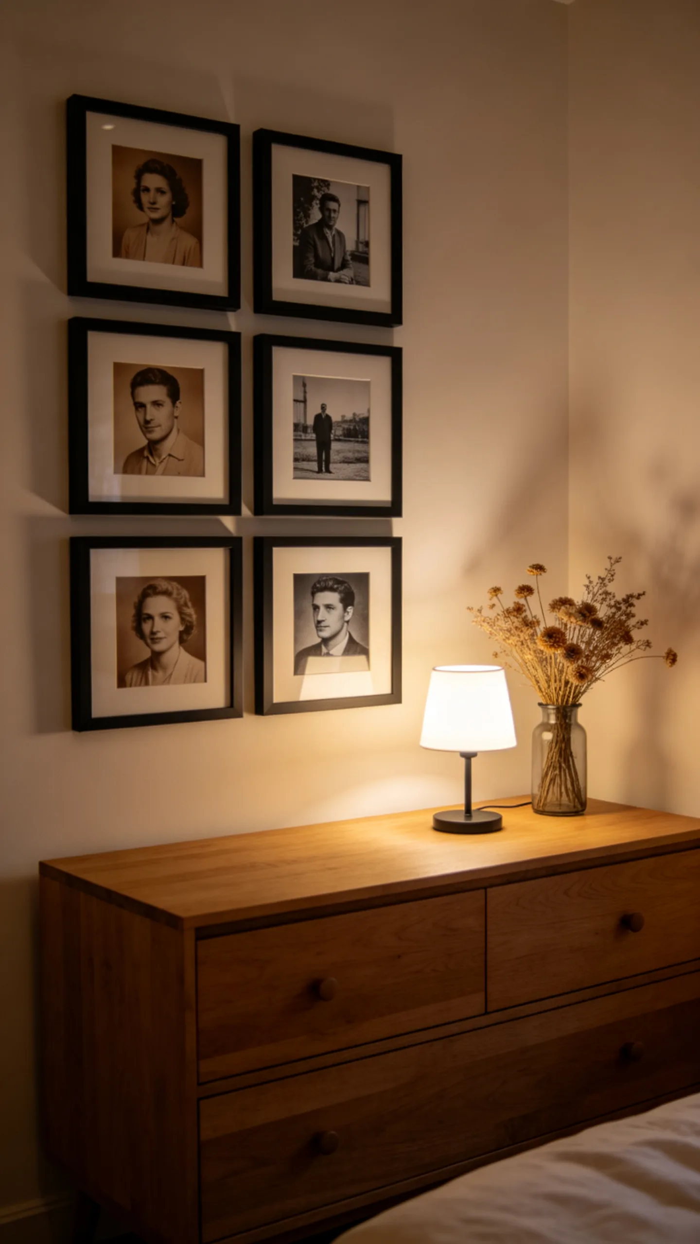 9. Create a Cozy Photo Wall Beside the Dresser