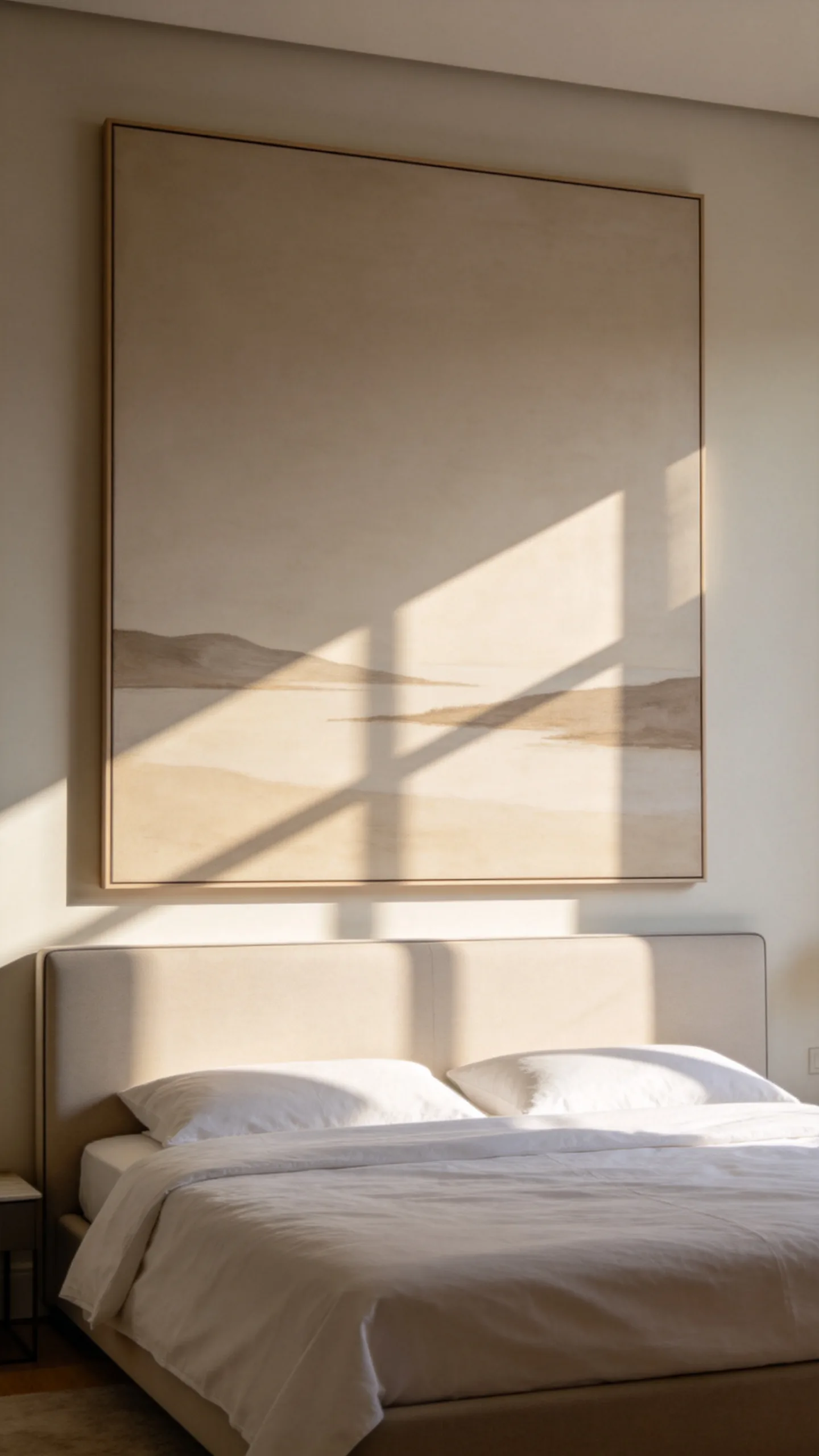 1. Hang One Oversized Artwork Above the Bed