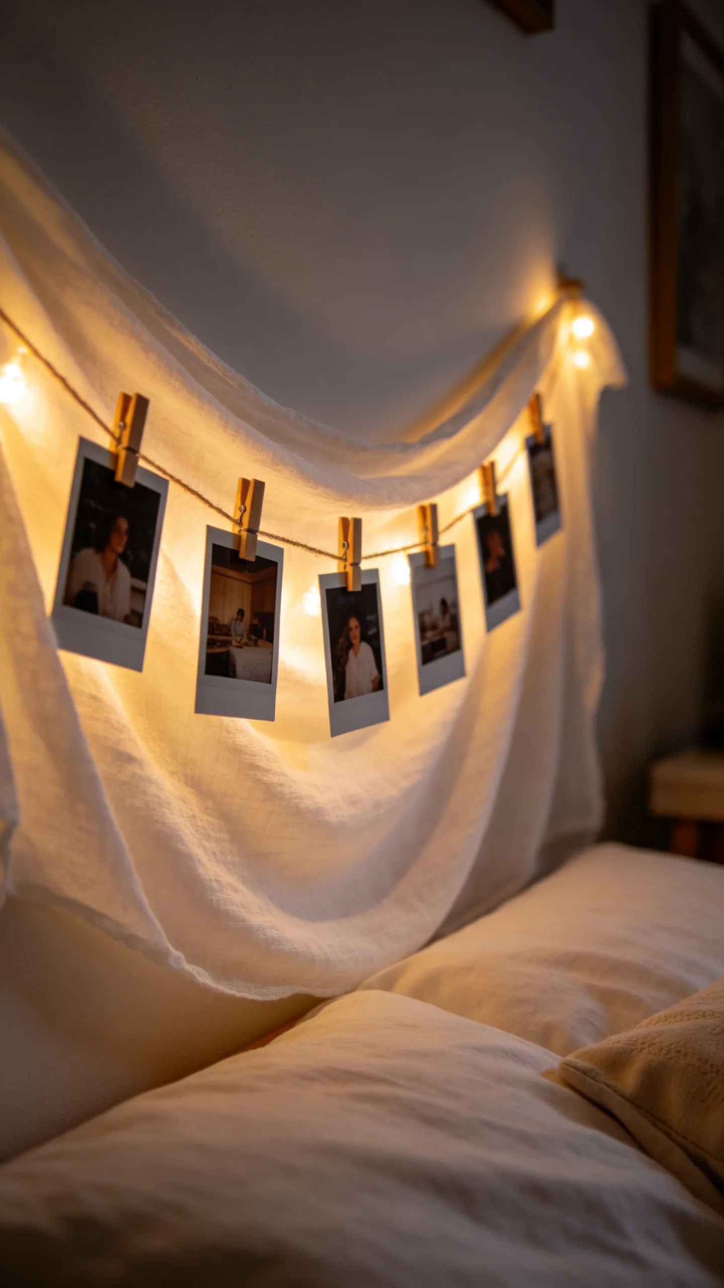 2. Hang Polaroids on Warm String Lights