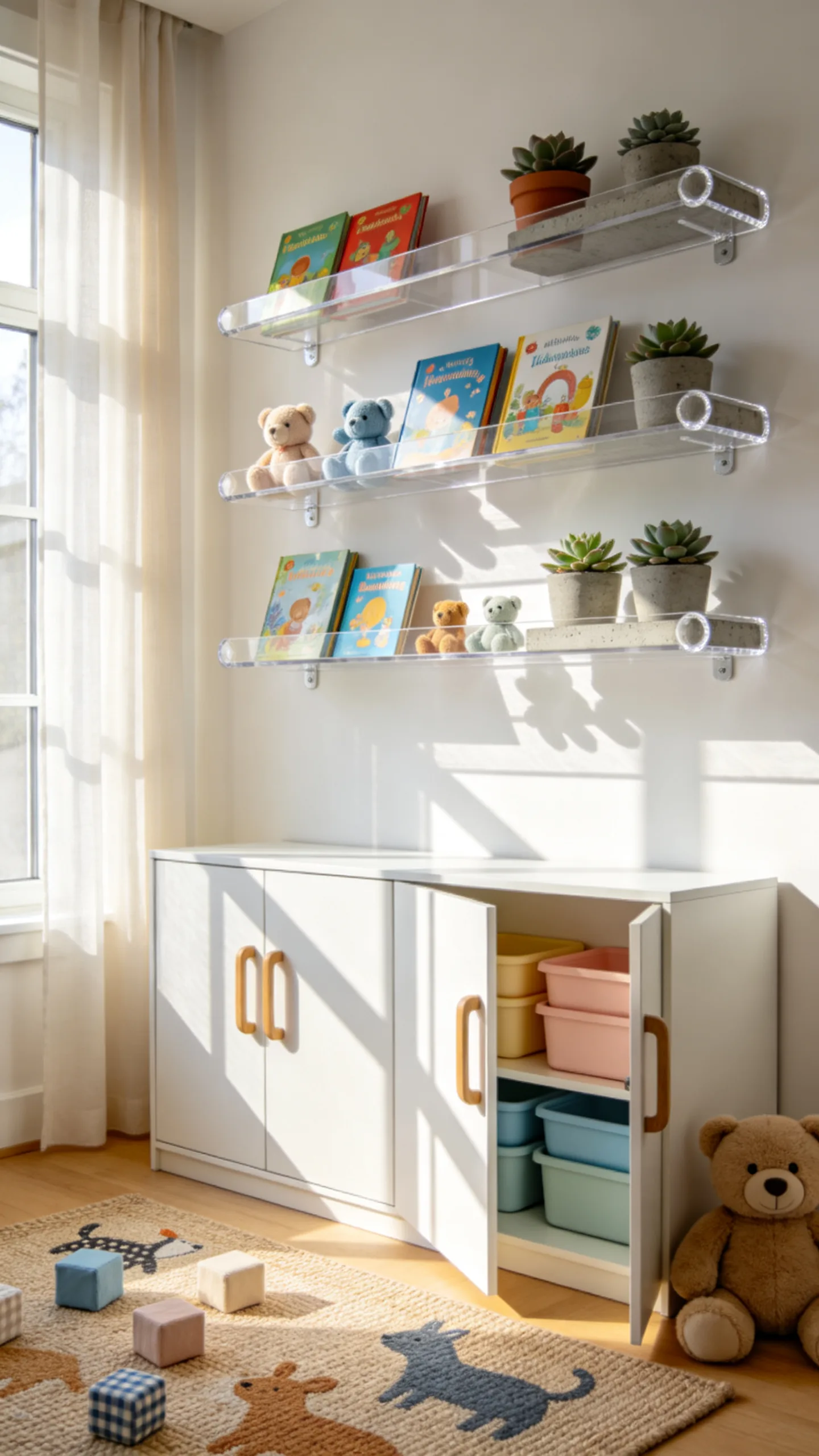2. Kids' Playroom Floating Acrylic Ledges