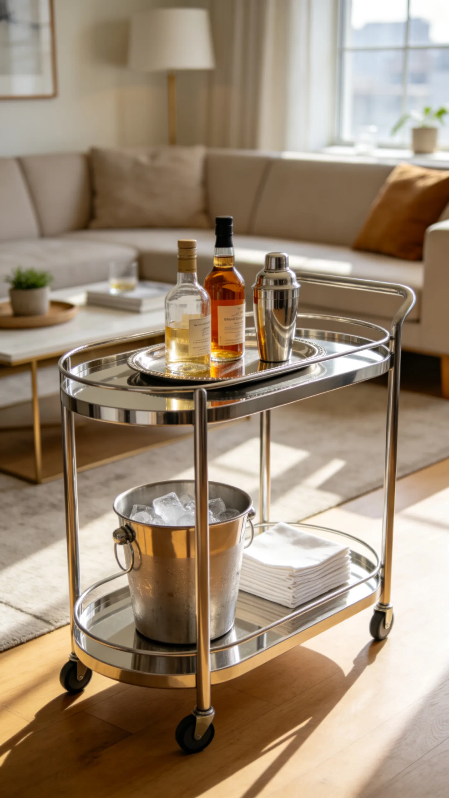 3. Style a Multi-Tiered Bar Cart for Easy Mobility
