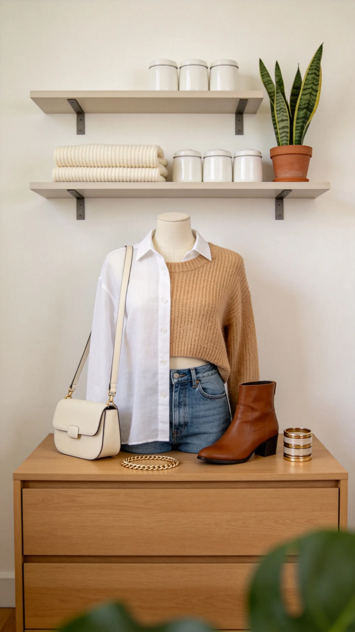 3. Install Floating Wall Shelves Above a Low Dresser