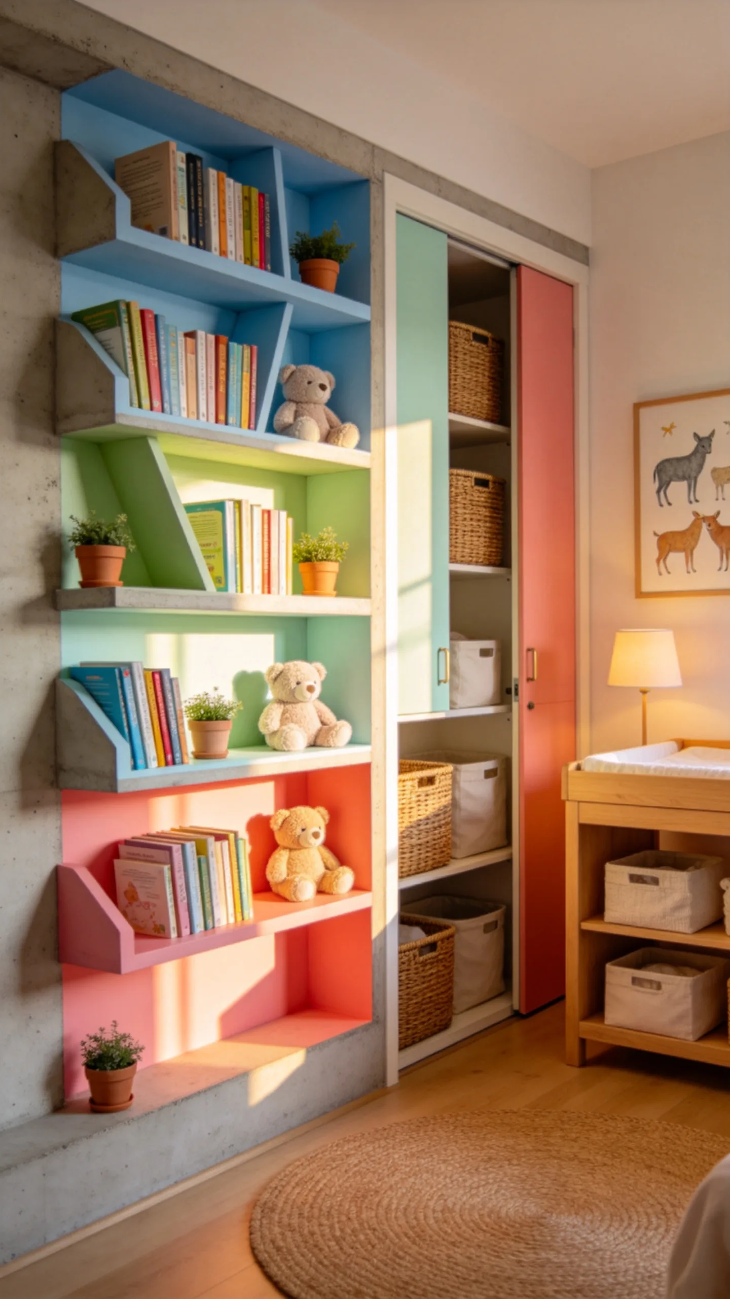 4. Color-Blocked Nursery Book Shelf Wall Ledges