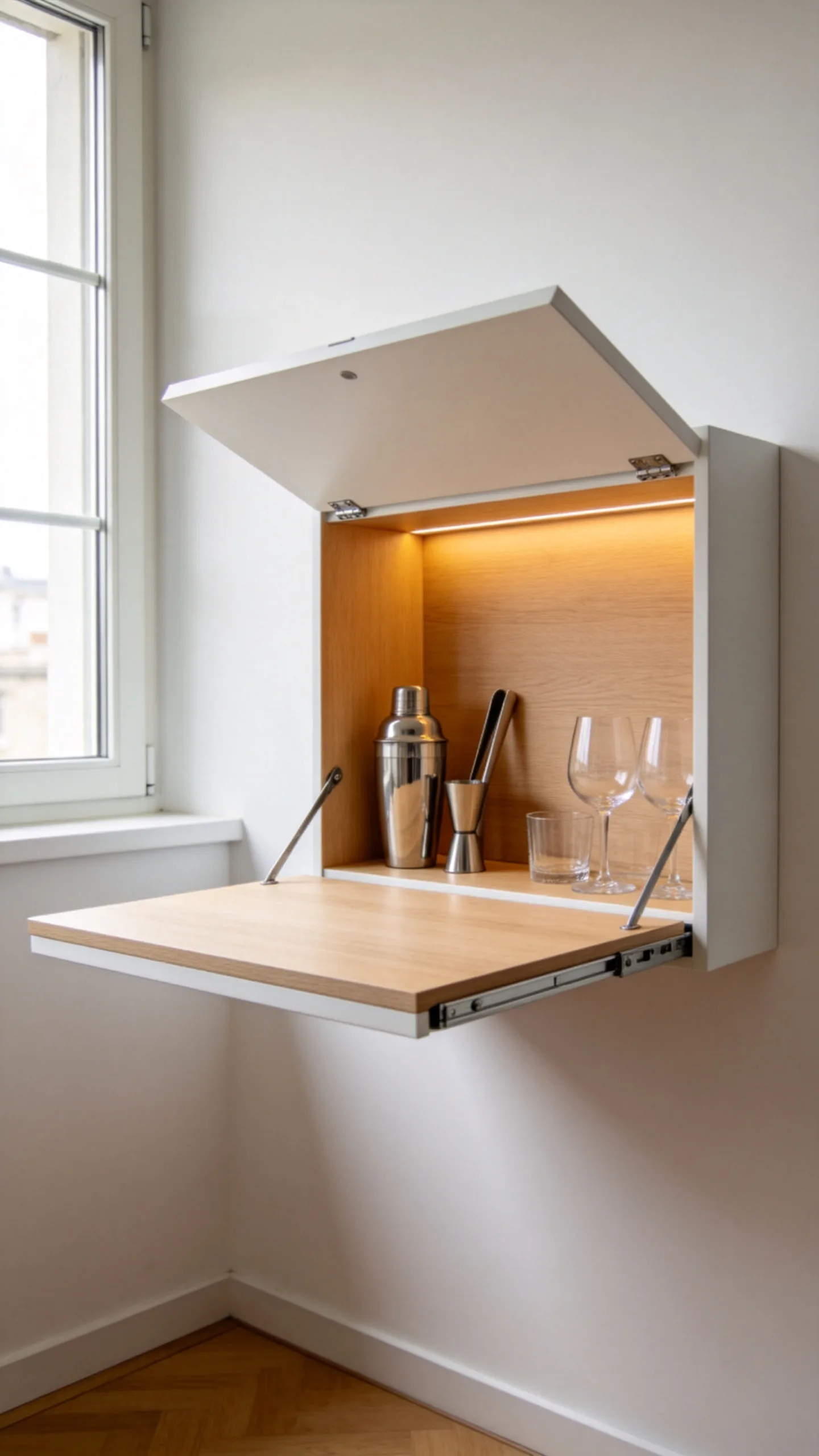 5. Install a Wall-Mounted Drop-Down Bar Desk