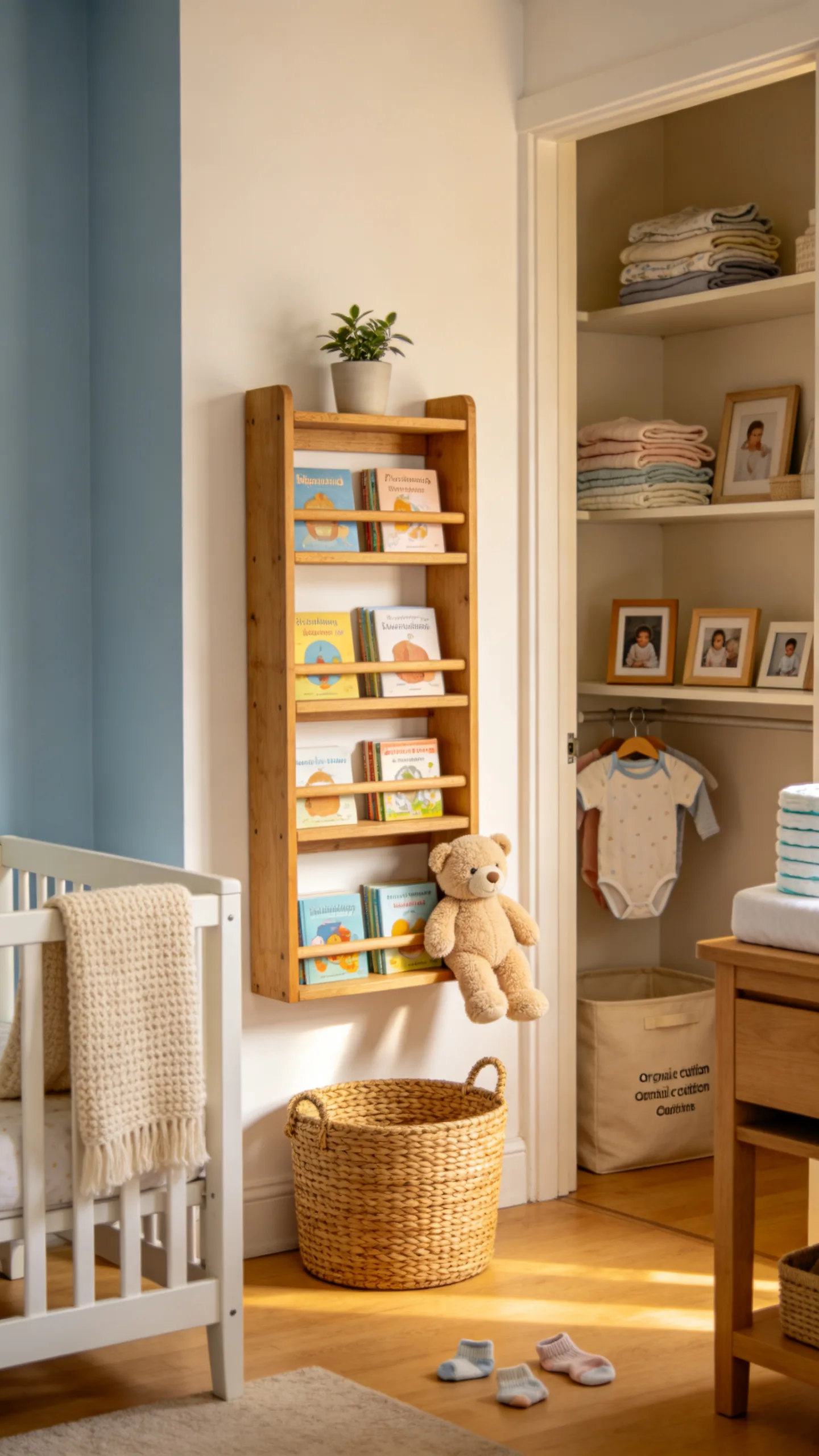 5. Repurposed Wooden Spice Racks for a Simple Nursery DIY