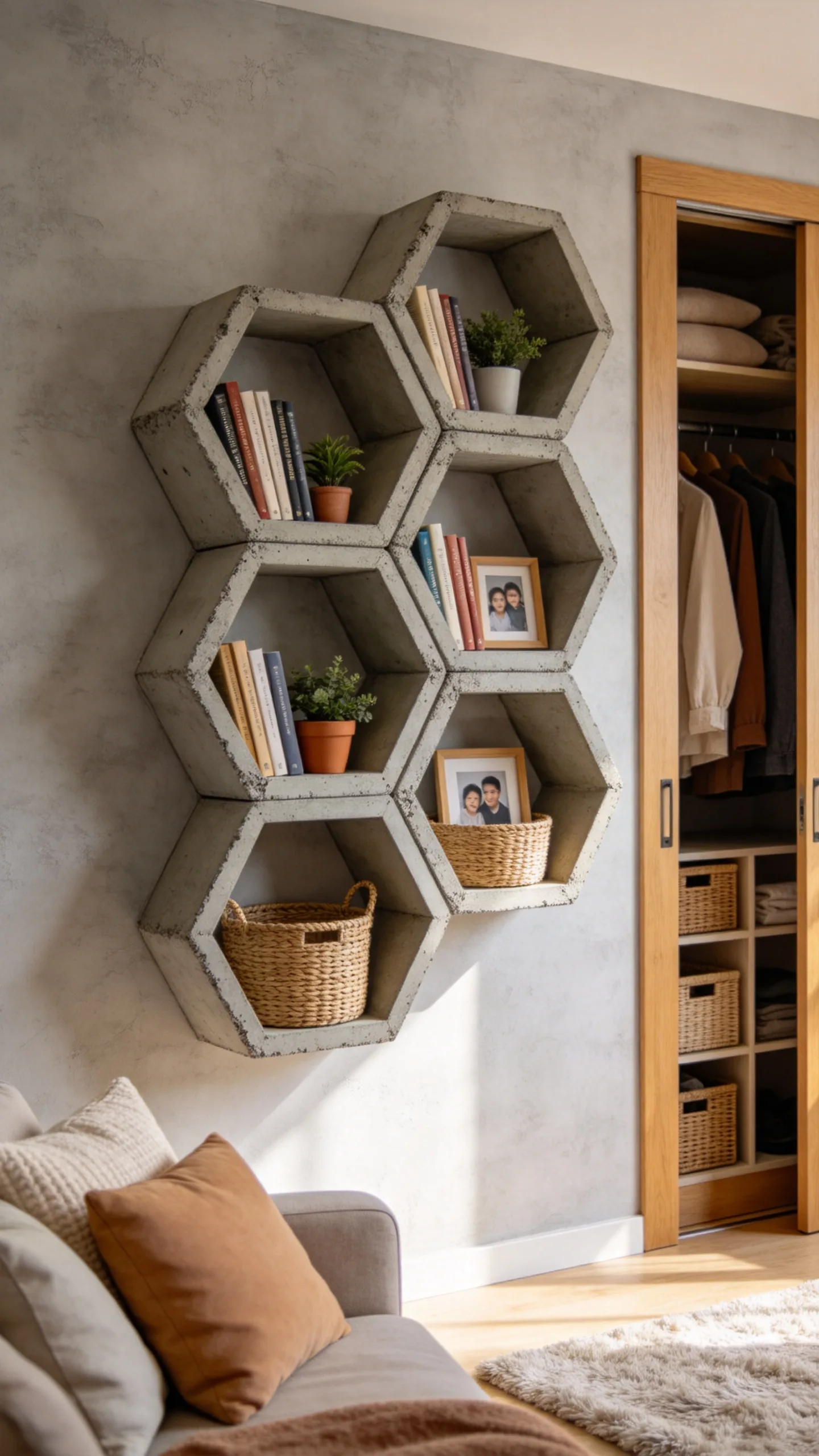 6. Hexagonal Honeycomb Wall Shelves