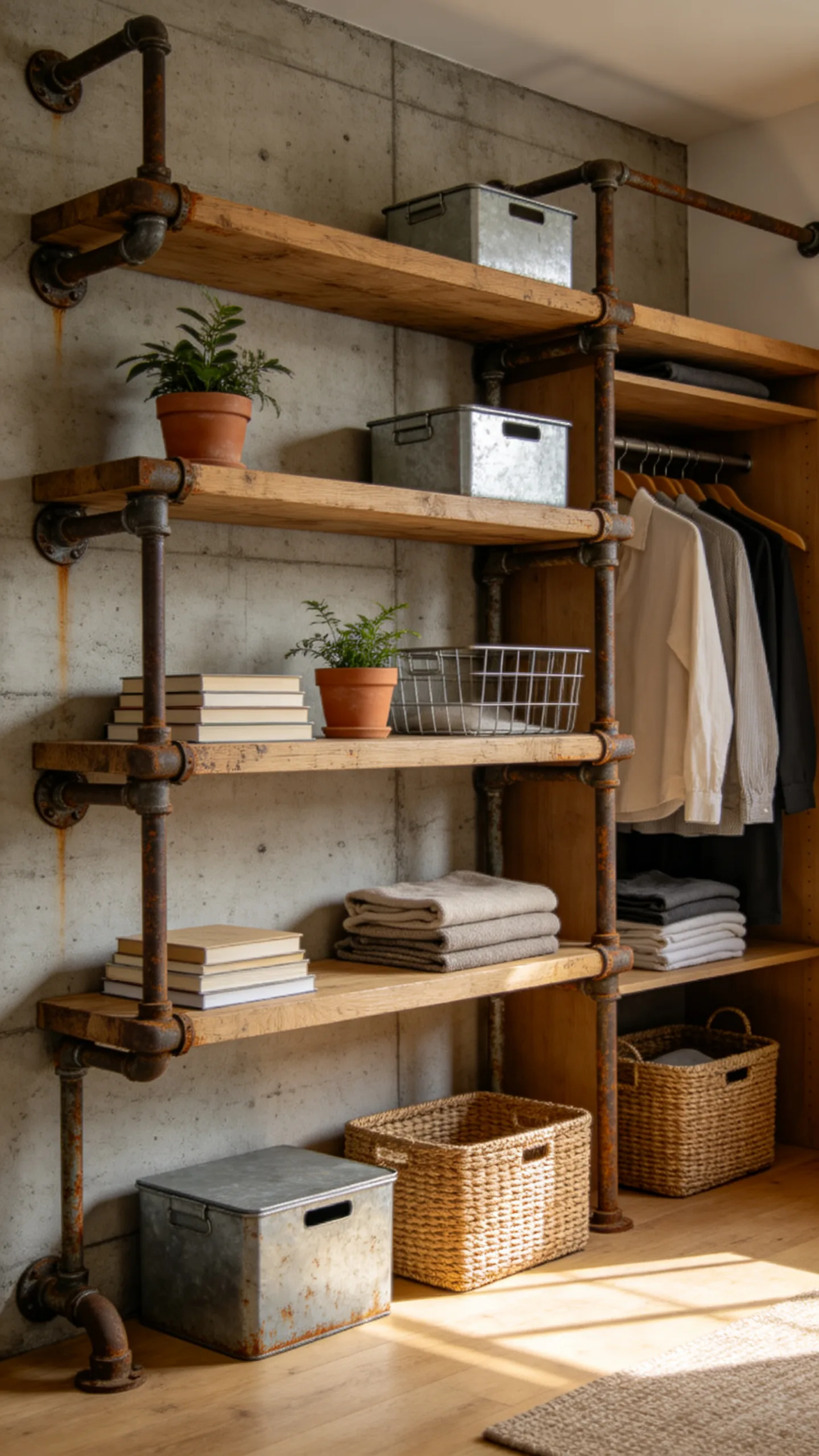 7. Industrial Pipe and Wood Shelves