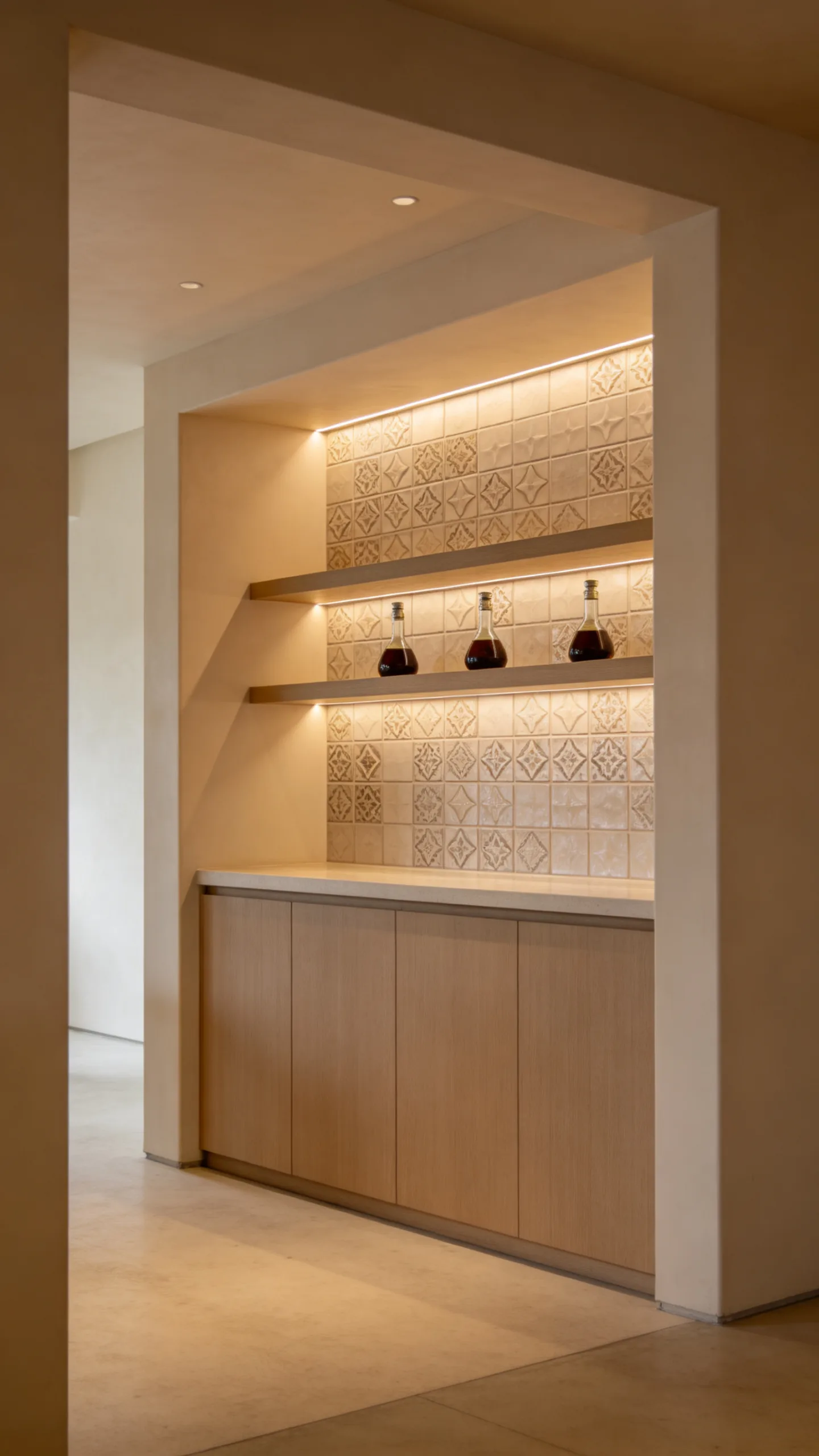 8. Built-in Wall Bar with Floating Shelves