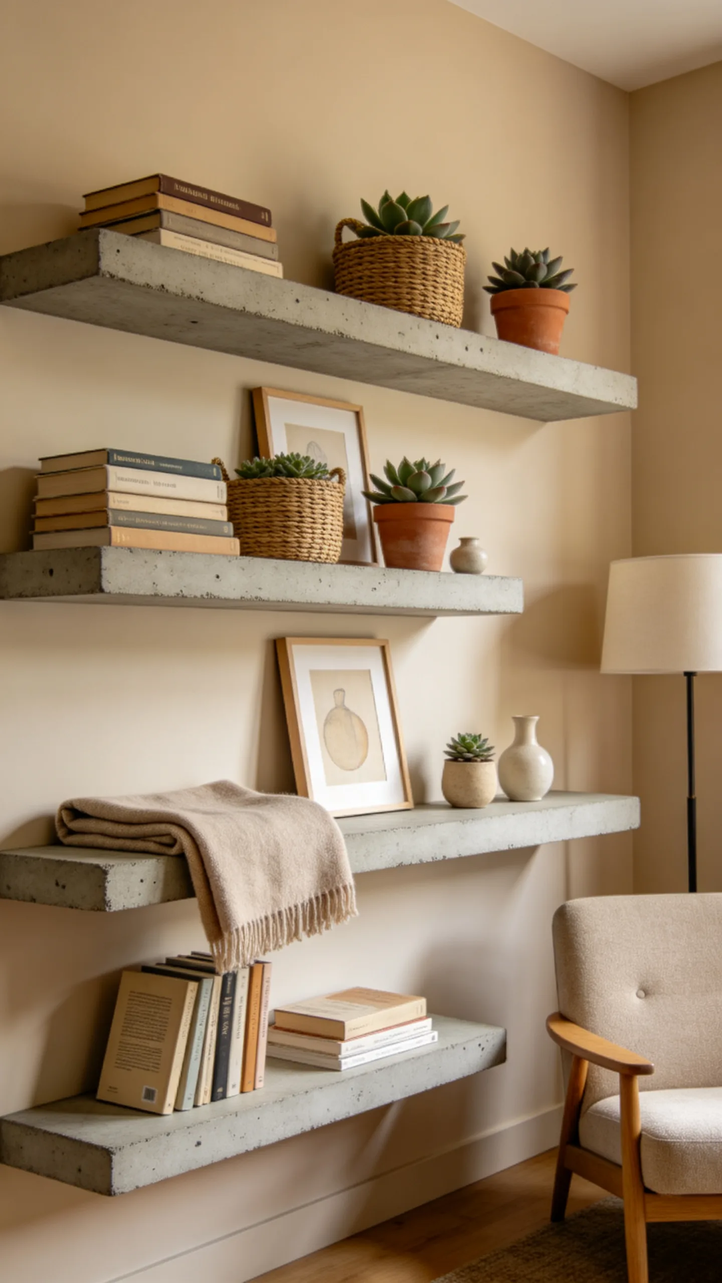 9. Asymmetrical Floating Shelves