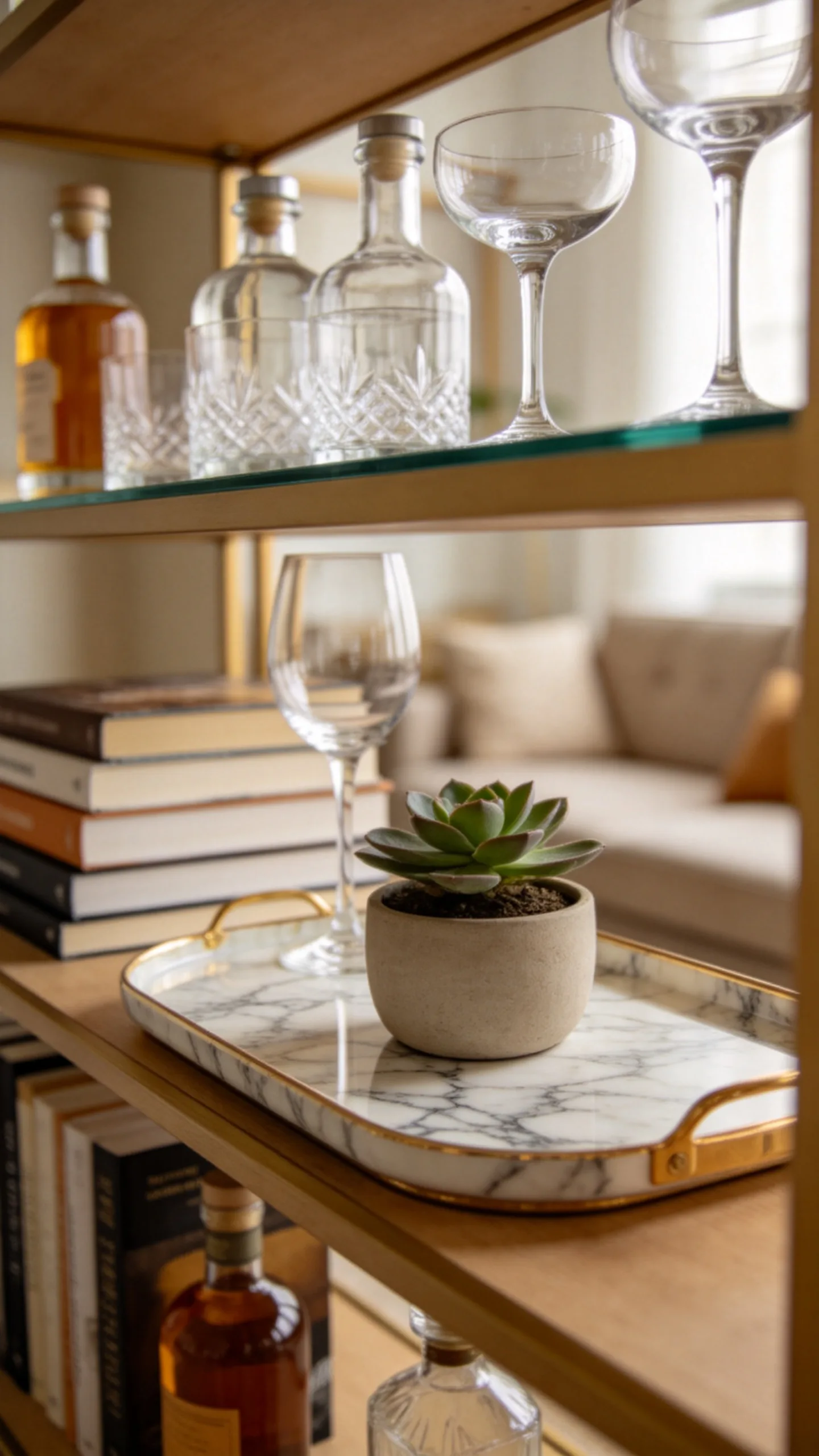 10. Turn a Bookshelf into a Curated Bar Display