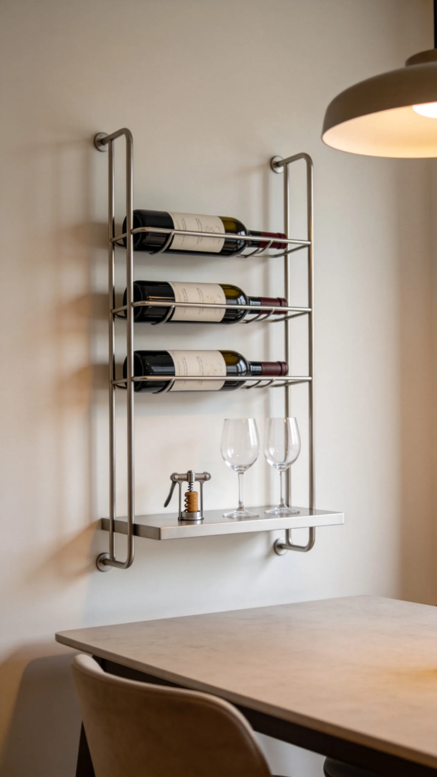12. Mount a Minimalist Wine Rack in the Dining Room