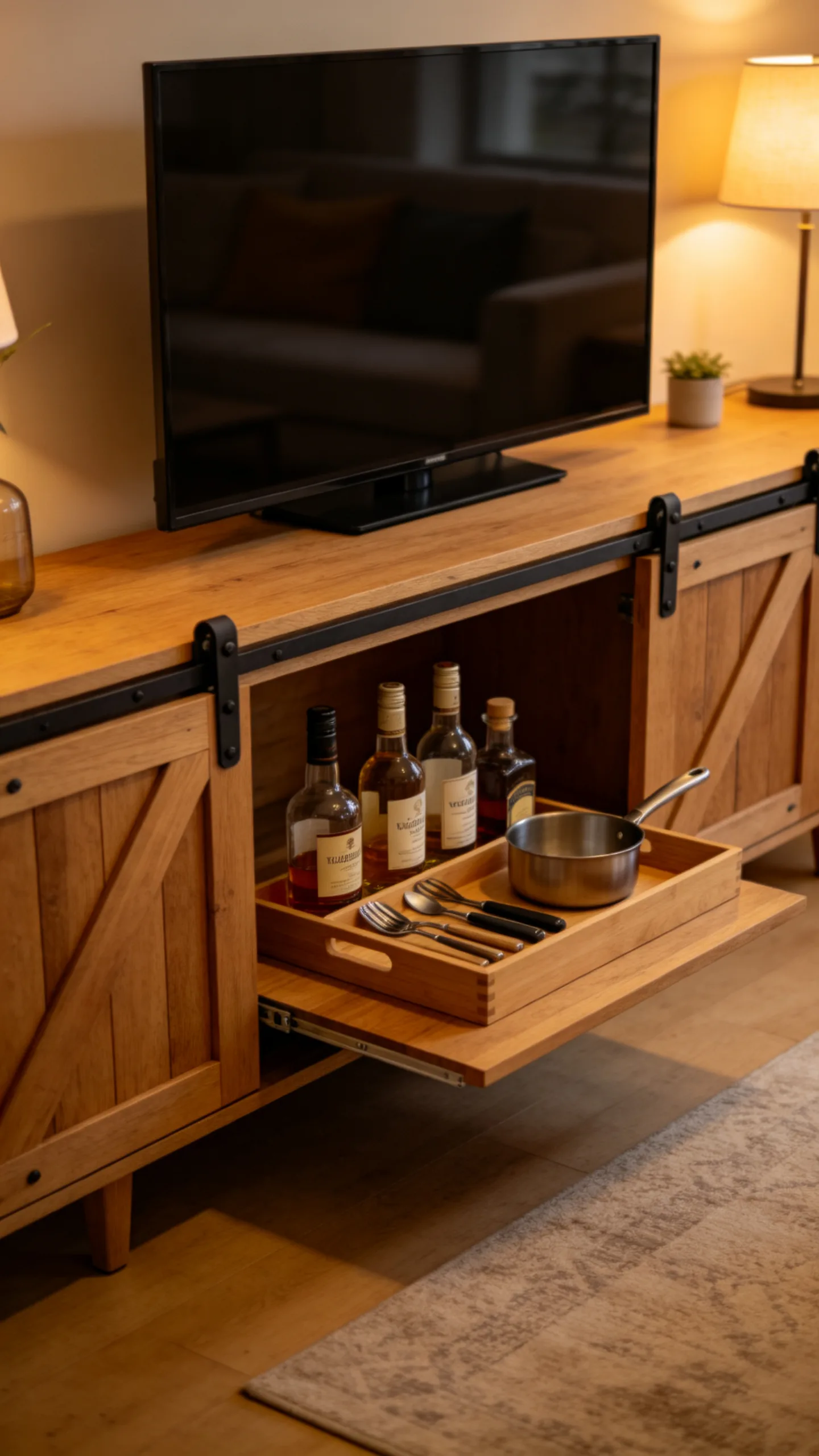 13. TV Stand With Sliding Doors