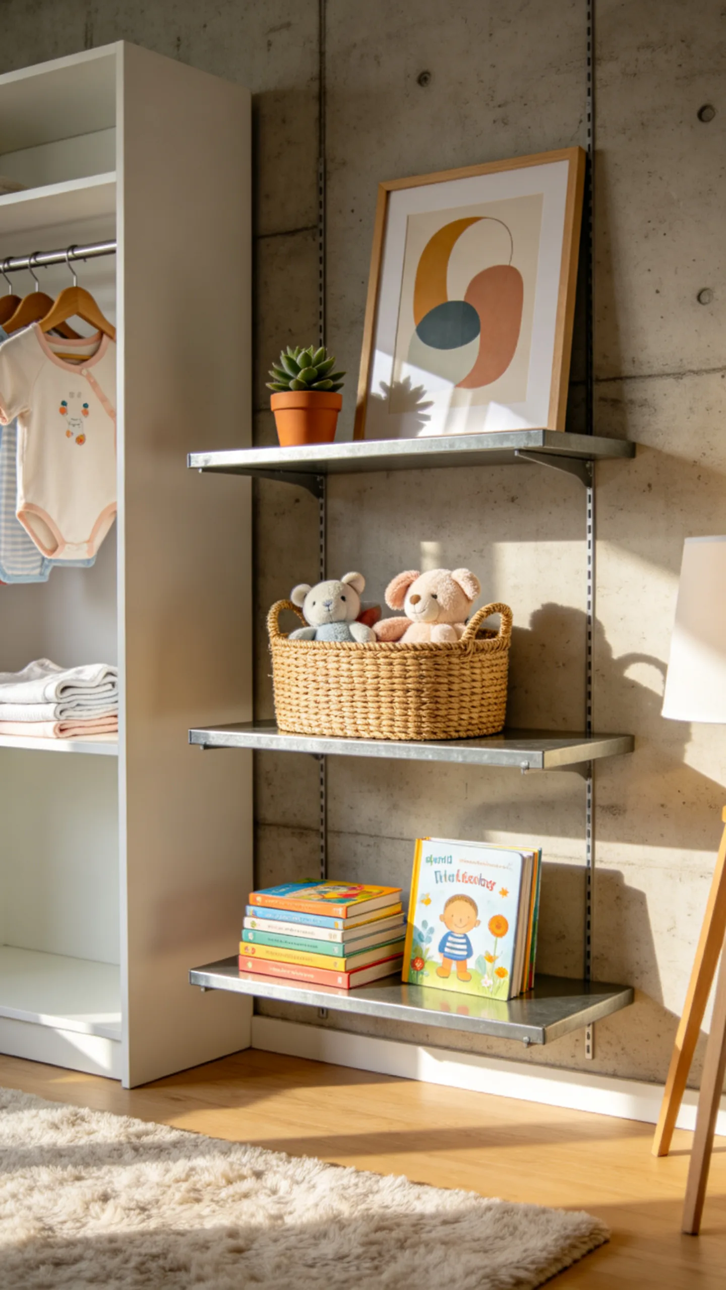 13. Horizontal Floating Metal Shelves for Industrial Modern Spaces