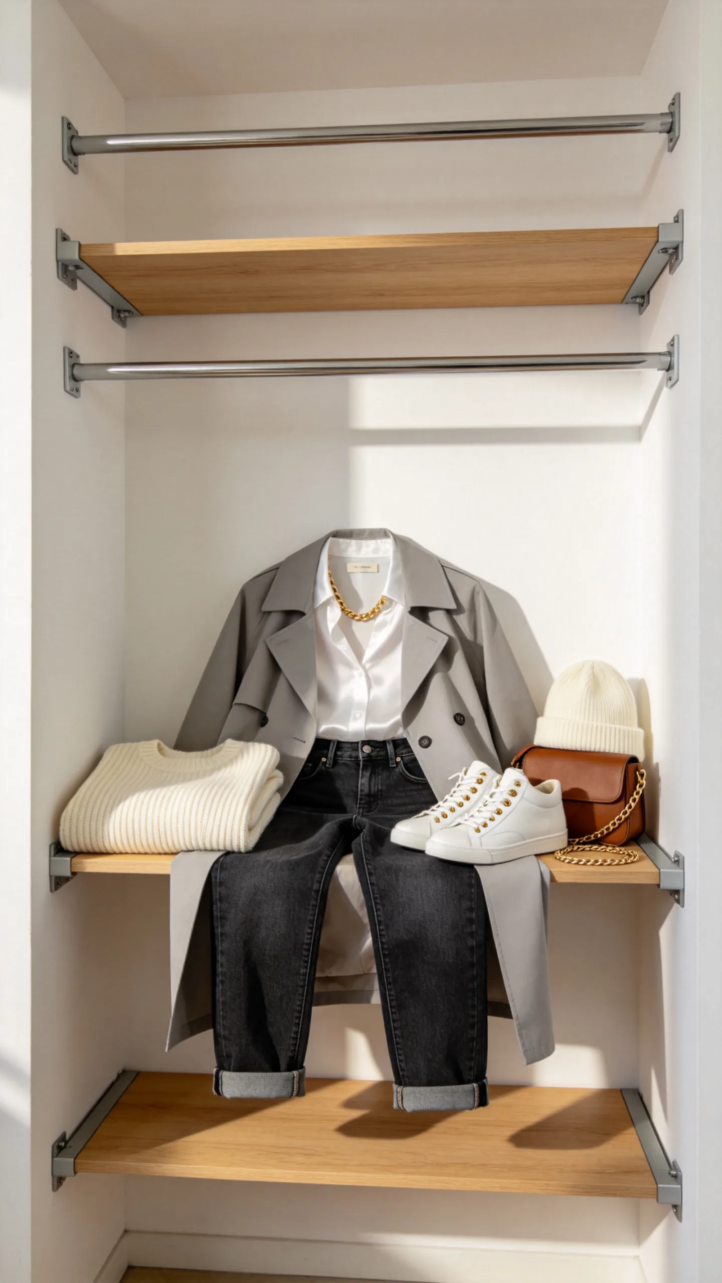 14. Convert an Empty Alcove with Wall-Mounted Track Shelving