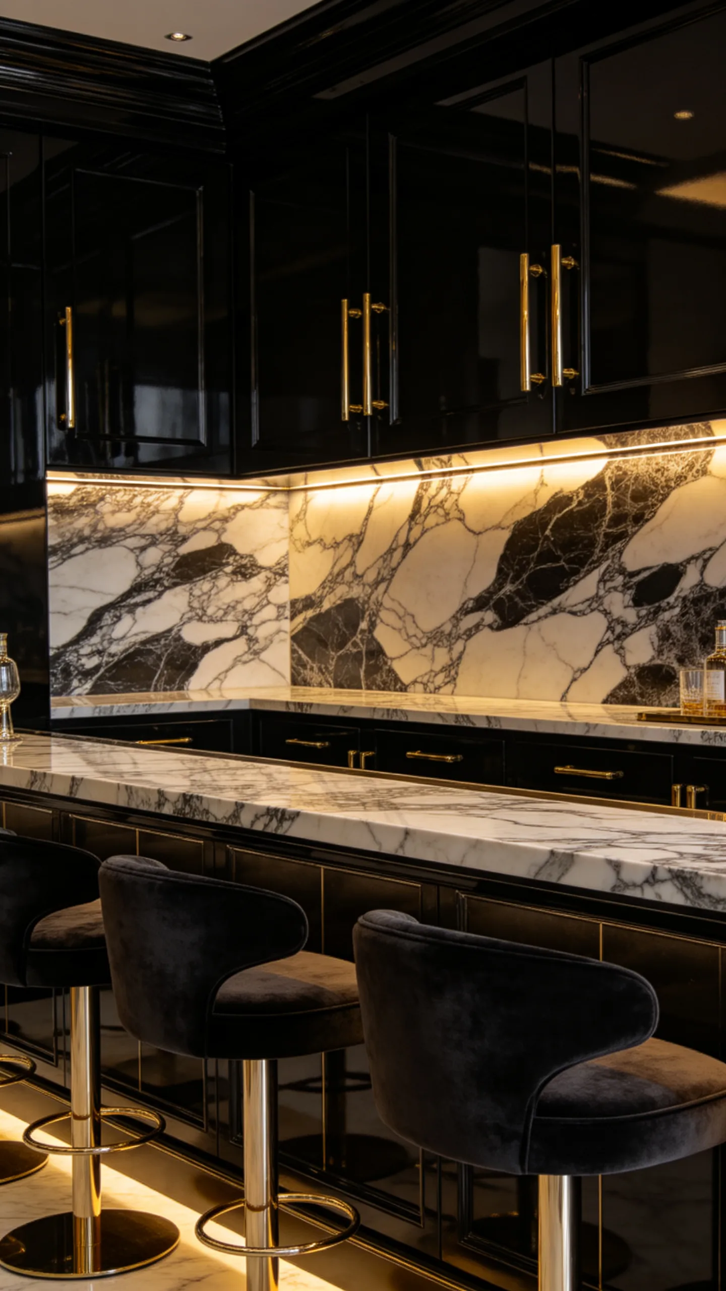 15. Chic Glam Bar with Metallic Accents