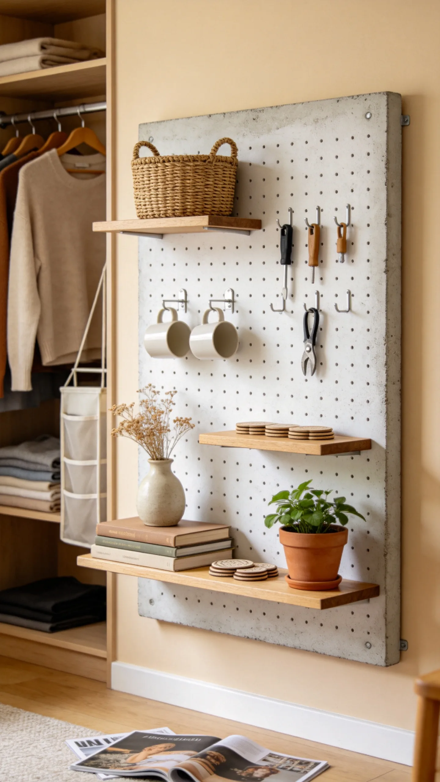 15. Pegboard Wall Mounted Shelving