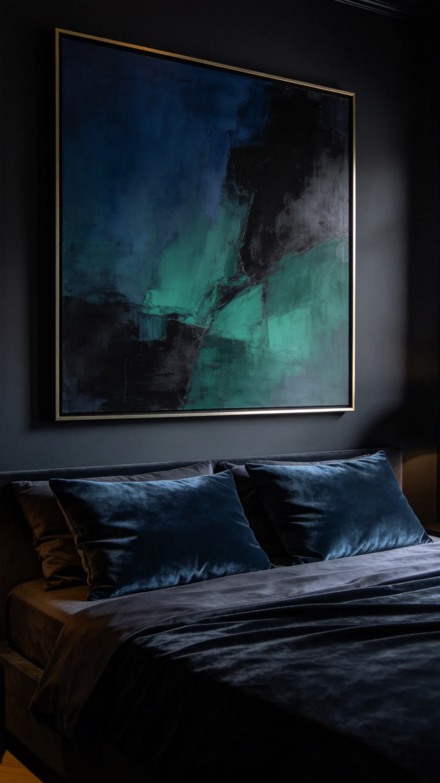 14. Use Dark Moody Art for a Dramatic Bedroom